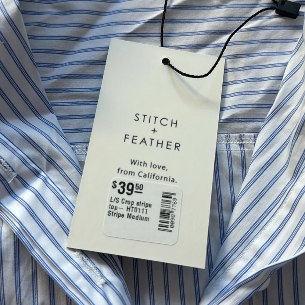 Stitch & Feather Striped Cropped Button-Up Shirt sz L - Picture 4 of 8